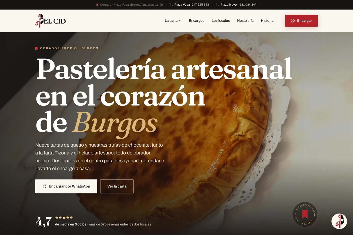 Web de El Cid Delicatessen en su versión de escritorio