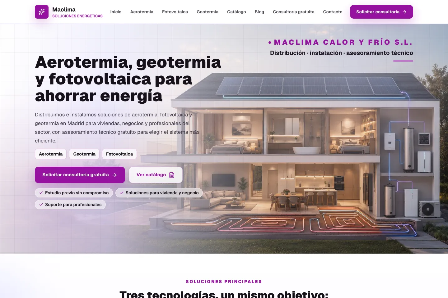 Web de Maclima Soluciones Energéticas en su versión de escritorio