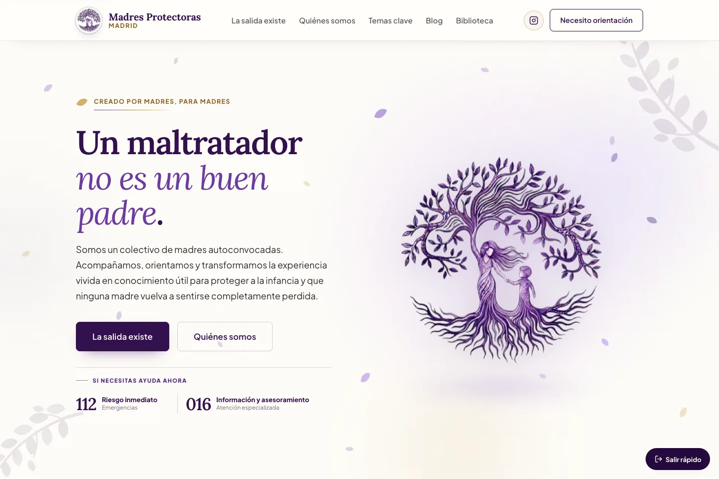 Web de Madres Protectoras en su versión de escritorio