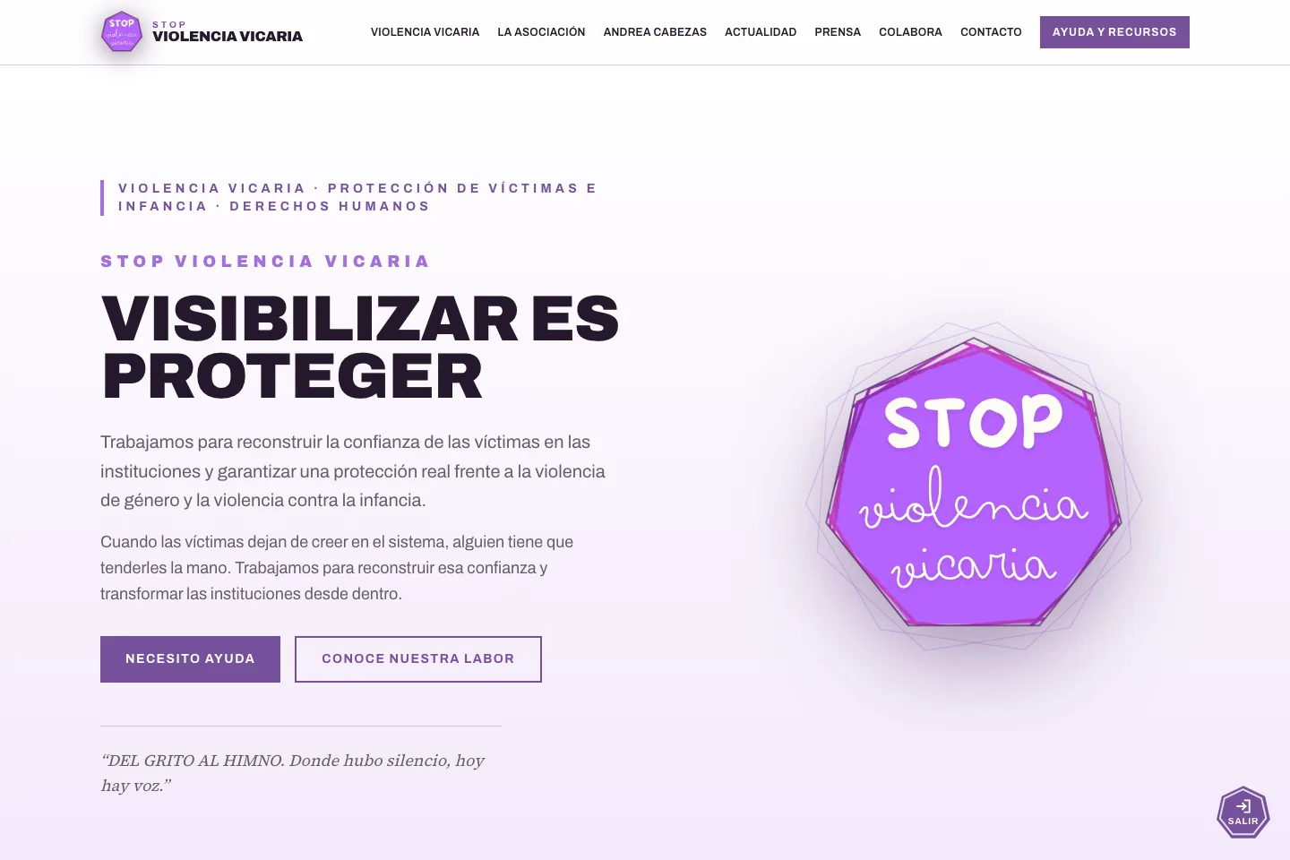 Web de Stop Violencia Vicaria en su versión de escritorio