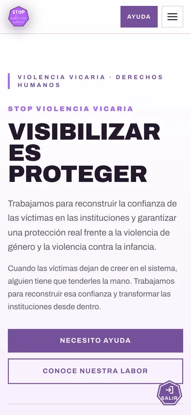 Web responsive de Stop Violencia Vicaria en un teléfono móvil