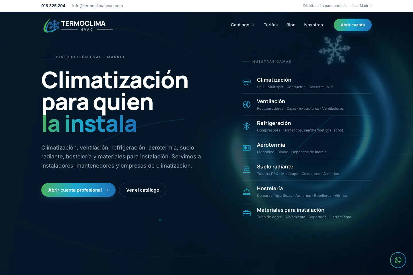 Web de Termoclima HVAC en su versión de escritorio