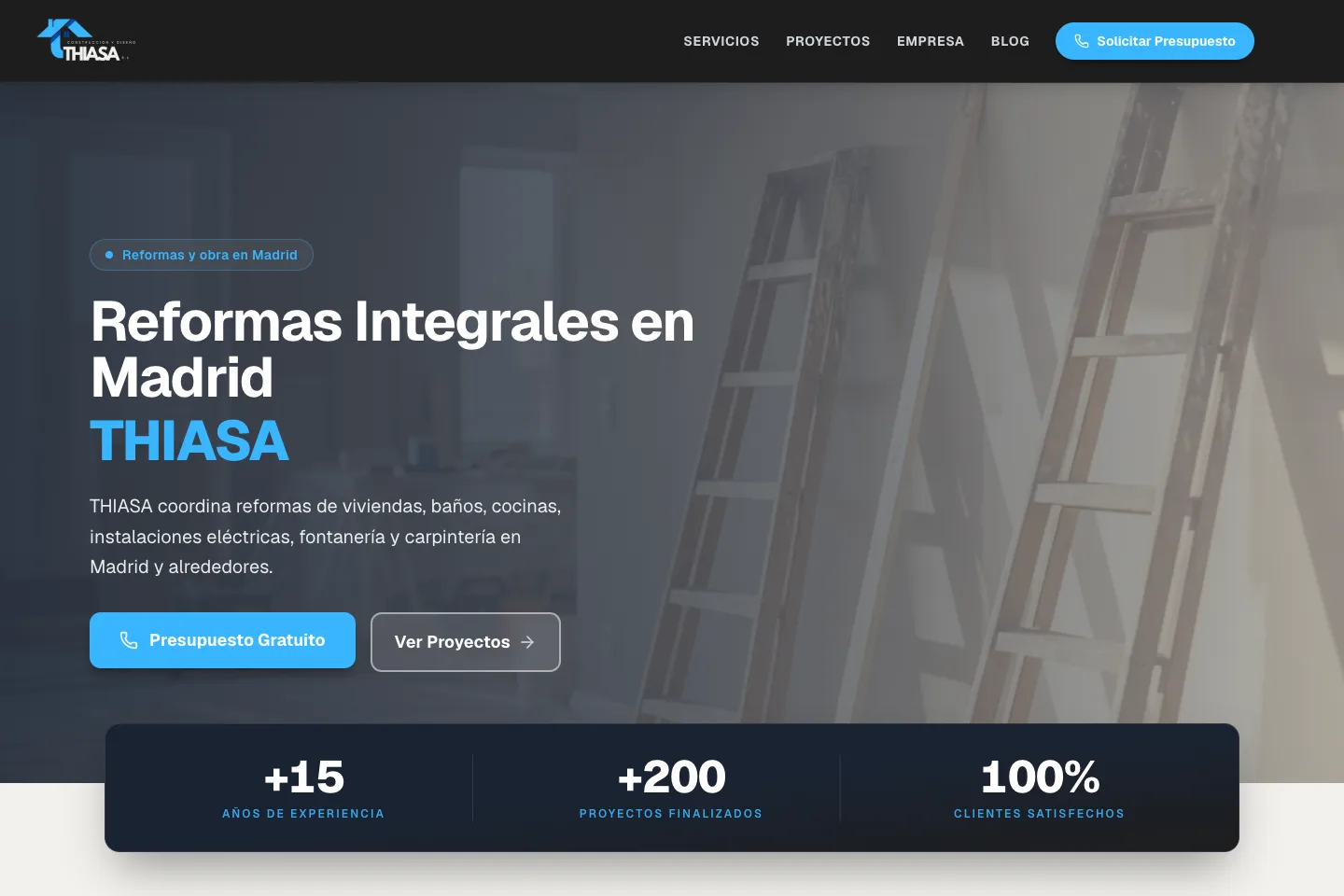 Web de THIASA en su versión de escritorio