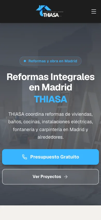Web responsive de THIASA en un teléfono móvil